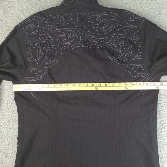 J Campbell Shirt Men’s Large Black Long Sleeve Button Down Embroidered Striped - Picture 11 of 15
